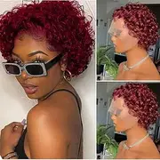 Lace Front Wigs Human Hair Short Bob Wig Human Hair T Part Lace Front Wigs Glueless Wigs Human Hair Pre Plucked With Baby Hair Estilar Hair (Red-6 inch)