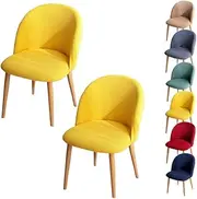 KCCRHIN Dining Room Chair Covers Solid Color Plaid Curved Back Chair Cover Slipcovers Stretch Mid Century Modern Curved Chair Cover Round Stool Cover for Dining Living Room Hotel,Yellow 2pcs