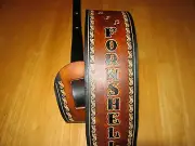 CUSTOM LEATHER GUITAR STRAP/ YOUR NAME MUSIC NOTES 4" width tapering to 2 1/2"