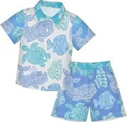 [Caihoyu] Little & Big Boy's Button Down Hawaiian Shirts and Shorts Set Casual Toddler Boy Outfits Summer Clothing