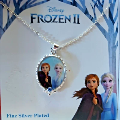 Disney Frozen II Anna and Elsa Fine Silverplated Necklace Pendant