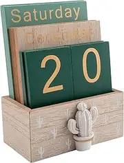 Gaobei Perpetual Calendar, Wooden Calendar for Home Office Desk Accessories Vintage Wood Block Calendar(Green)