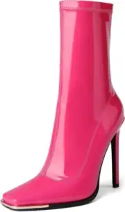Reitoye Women's Mid Calf Boots Comfy Square Closed Toe Heel Zipper Rose/Pink+