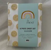 6 pc Mellow + Mod Happy Face Queen Sheet Set NIP