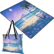 Yoogain Picnic Blankets Water-Resistant Picnic Camp Rug for Family Concert Blanket Purple Summer Beach in Hawaii 60x80in