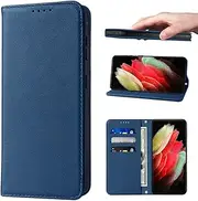 [LANJLM] Wallet Case for Samsung Galaxy S21 Ultra Phone Cases Premium Leather PU Flip Cover Magnetic Shockproof Closure Book Design with Kickstand Feature & Card Slots Galaxy S21 Ultra Case - Blue