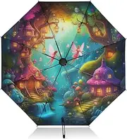 [RPLIFE] Flower Fairy Forest Travel Umbrella, Lightweight Portable Auto Open Close for Women, Travel Umbrellas for Rain, Wind and Sun
