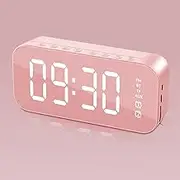 zolyet Digital Alarm Clock with -Speaker Radio Mirror Surface USB Port Multifunctional Electronic Clock for Home Office Pink