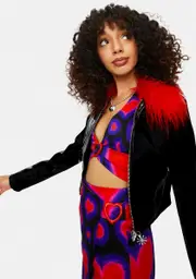 [dELiA*s by Dolls Kill] Show Stopping Smiles Vinyl Marabou Trim Jacket
