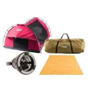 Kings Pink Double Swag Camping 4WD + Canvas Bag + 3m Mesh Floor + 2in1 Light Fan