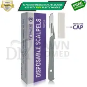 10 Pcs Sterile Surgical Blades #22 W/FREE Plastic BP Scalpel Handle High Quality