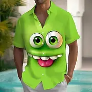 Men's Cartoon Funny Smile Face Shirt Summer Shirt Button Up Shirt Short Sleeve Fashion Casual Outdoor Vacation Holiday Summer Spring Turndown 3D Print Collared