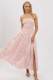 Red Stripe Strapless Maxi Dress - Size 16XL, Women's Maxi Dress