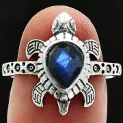 Tortoise Blue Labradorite Checker 925 Sterling Silver Ring s.8.5 Jewelry R-1076
