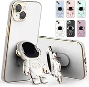 Astronaut Case Compatible iPhone 11 12 13 Pro Max 6D Plating Case Cover with Stand Astronaut Case White for iPhone 12 Pro Max