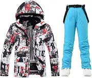 [Yytcsjz] Men's Winter Outdoor Ski Suit Set, Men Thickening Warm Hooded Jacket and Pants Set, Waterproof Windproof Ski Suit, for Skiing, and Other Winter Outdoor Activities (Color : D Grey White, Size : 3X-La