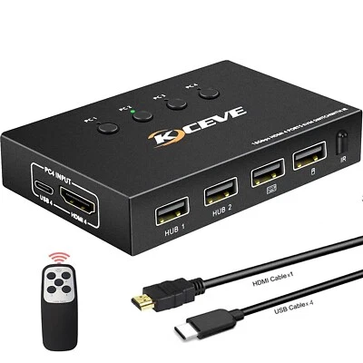 HDMI KVM Switch 4 Port 4K@60Hz,USB and HDMI Switch for 4 Computers Share Keyboar