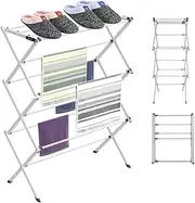 Clothes Drying Stand, 3 Tier Expandable and Foldable Clothes Drying Stand, X-Shaped Design, Durable and Safe, Adjustable Towel Rack for Air Drying Clothing, Bed Linen, Clothing, Socks, Scarves(White)