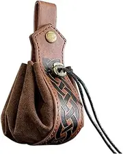 [Lolieden] Renaissance Medieval Ren Faire Portable Drawstring Pirate Faux Leather Belt Coin Pouch-Dk Brown