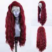 Wine Red Synthetic Lace Front Wig for Women Burgundy Long Wavy Glueless Wig N...