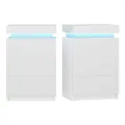 Advwin Bedside Table 3 Drawers With Lift Up Storage Nightstand LED RGB Light Side Table White