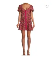 Free Shipping Betsy Johnson Floral magenta snap button front short sleeve dress