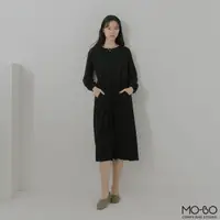 在飛比找momo購物網優惠-【MO-BO】MIT有機棉細折縮腰洋裝(洋裝)
