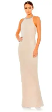 Mac Duggal 93742 Ivory With Rhinestone Collar Size 10 Retail $ 398