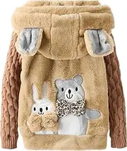 [Linjinx] Kids Girls Fur Fleece Zip Up Hooded Jacket Coat Winter Warm Animal Ear Hoodie Sweater Outwear