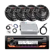 Single DIN Marine CD Player USB AUX Receiver Bundle Combo With 4x 6.5" 150W 2...