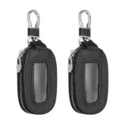 2Pcs Universal Premium Car Key Fob Case Genuine Leather Key Protector Black