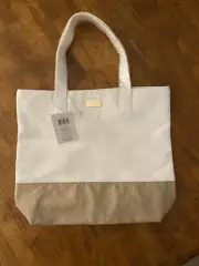 Jimmy Choo Parfums Large Tote Bag White With Gold Glitter Beach Shopping