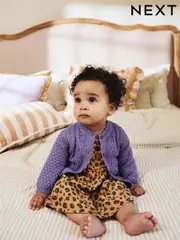 Purple Baby Knitted Bobble 100% Cotton Cardigan (0mths-2yrs) (K82412) | $28 - $33