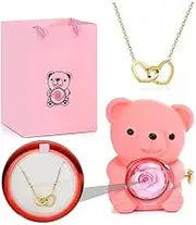 Double Heart Rotating Bear Rose Jewelry Box Preserved Valentine's Bear Mother's Christmas Day Day Embraci Flower L1D4 Gifts