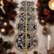 TAHARI Home TABLE RUNNER Embroidered Sugar Skulls Burlap HALLOWEEN Decor - NEW
