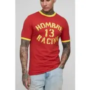 Mens Red Tall Muscle Fit Hombre Racing Ringer T-Shirt