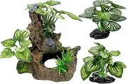 Aquarium Plants Fish Tank Decorations Fish Cave Plastic Artificial Plant Goldfish Waterscape Fish Hides Snake Tank/Reptiles Plants (A-3pcs Set)