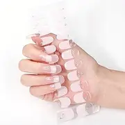 NKA Gel Nail Polish Wraps, 22 No Cure Gel Nail Wrap Stickers Strips, at-Home Manicure, No UV Lamp Required - Designs (Pink LUX French)