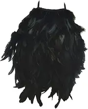 [Frediuo] Artificial Feather Halter Tank Top Trendy Halloween Crop Top for Carnivals Party Black