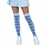 Blue Argyle Knit Over The Knee Socks (Golf Style)