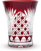 Sumida Edo Kiriko KW-721 Hirota Glass Craft, Toasting Glass, Hemp Leaf Basket Pattern, Red, 12.2 fl oz (360 ml), Diameter 3.8 x Height 4.5 inches (9.6 x 11.5 cm) (232766)