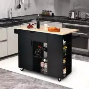 NNECW Drop-Leaf Rolling Kitchen Island with Rubber Wood Top