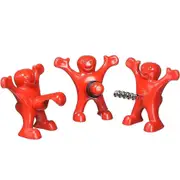 3 Pcs Funny Happy Red Man Wine Stopper Novelty Beer Corkscrew & Bottle Opener