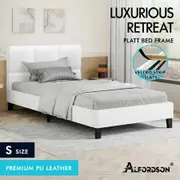 ALFORDSON Bed Frame Single Size Wooden Platform Mattress Base Leather White