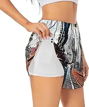 [WURTON] Brooklyn Bridge Print Exercise Gym Workout Shorts Women's Athletic Shorts Dual-Layered Yoga Running Shorts