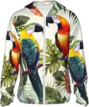 [LHBWCVN] UPF 50+ Light Jacket Full Zip Sun Protection Hoodie for Women Men Long Sleeve Toucans Parrot Palm Tree Leaves Sun Shirts