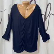 NWT Catherine Malandrino 3X Plus Gorgeous Black Ruched Stretchy Long Sleeve Top