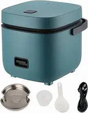 1.2L Mini Rice Cooker Keep Warm Travel Small with Removable Nonstick Pot Steaming Dish Rice Spoon and Measuring Cup (Blue)