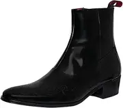 [Jeffery West] Men's Lightning Bolt Zip Leather Chelsea Boots, Black, 8 US