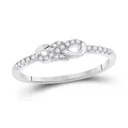 14k White Gold Round Diamond Knot Stackable Band Ring 1/6 Cttw